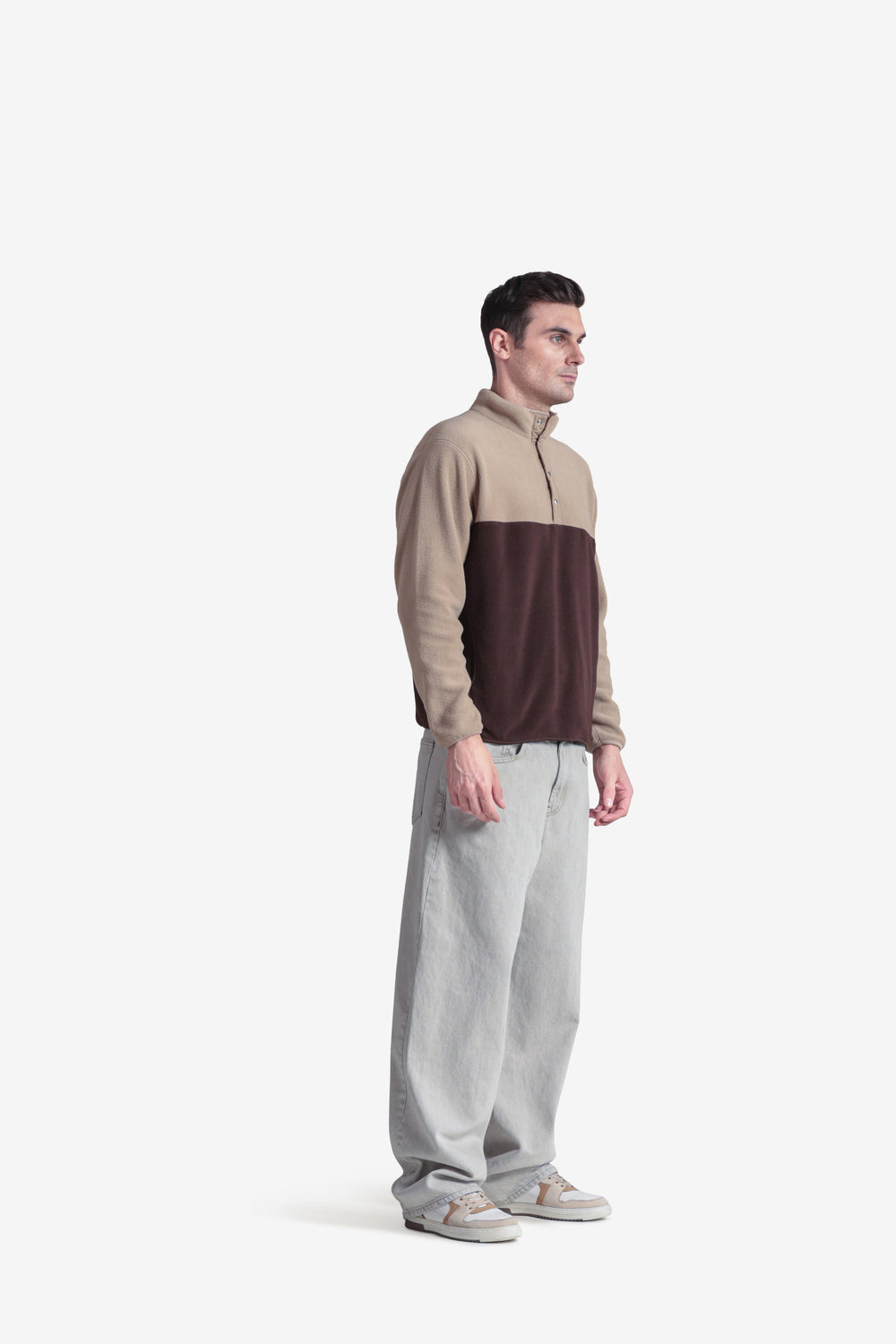 On-vers Two-Tone Cozy Half Button Fleece Sweatshirt