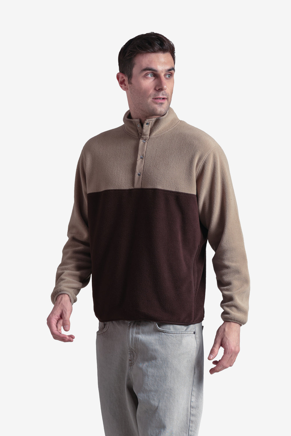 On-vers Two-Tone Cozy Half Button Fleece Sweatshirt