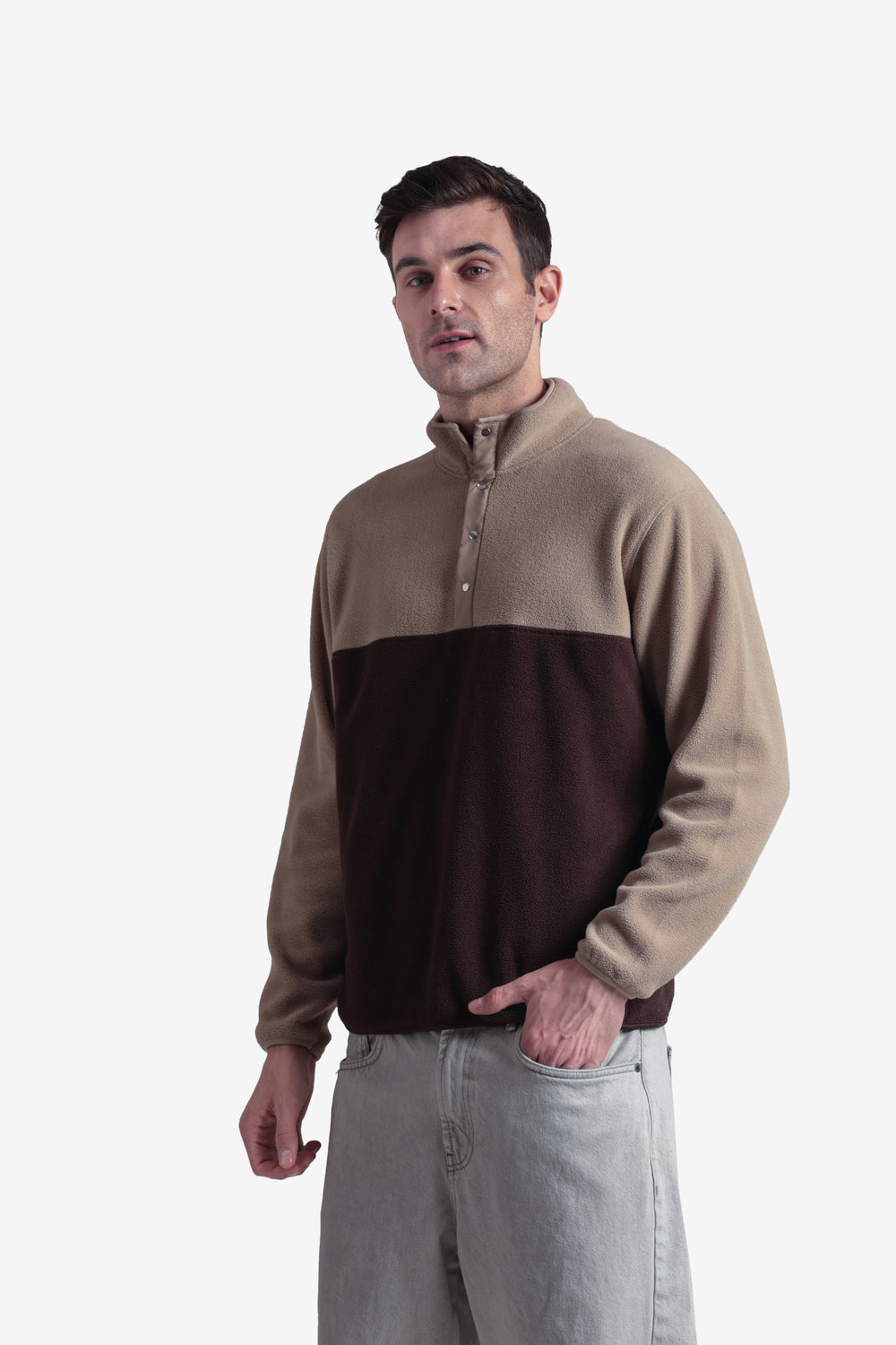 On-vers Two-Tone Cozy Half Button Fleece Sweatshirt