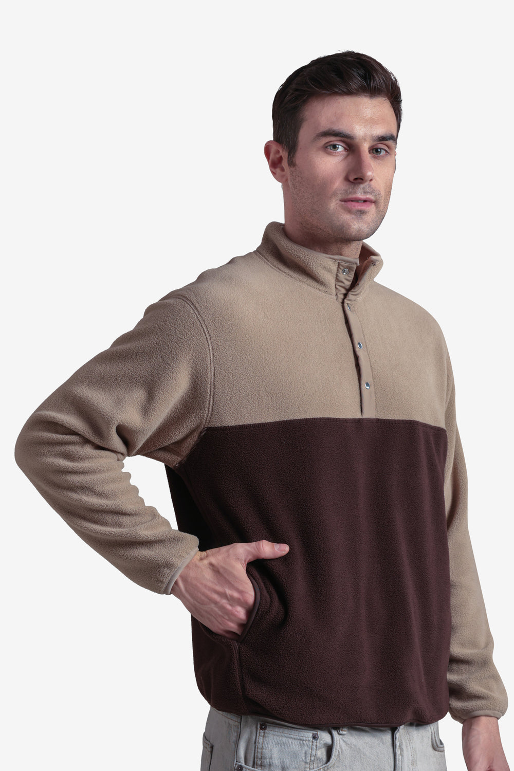 On-vers Two-Tone Cozy Half Button Fleece Sweatshirt