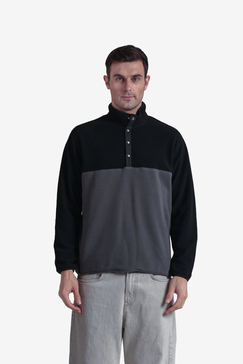 On-vers Two-Tone Cozy Half Button Fleece Sweatshirt